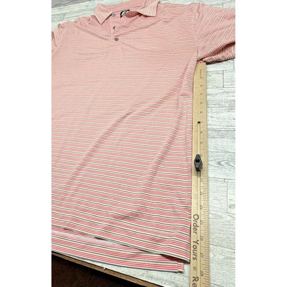 FootJoy Polo‎ Shirt Mens LARGE Pink Grey White Striped Performance Golf Stretch